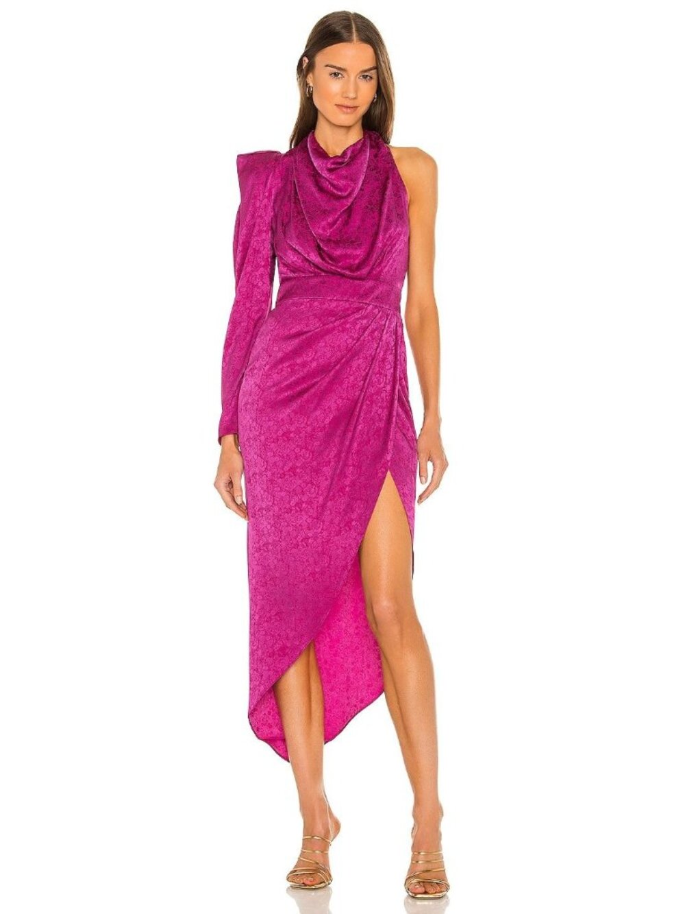 Ronny Kobo Lilly One Sleeve Dress in Orchid Medium Womens Midi Silk